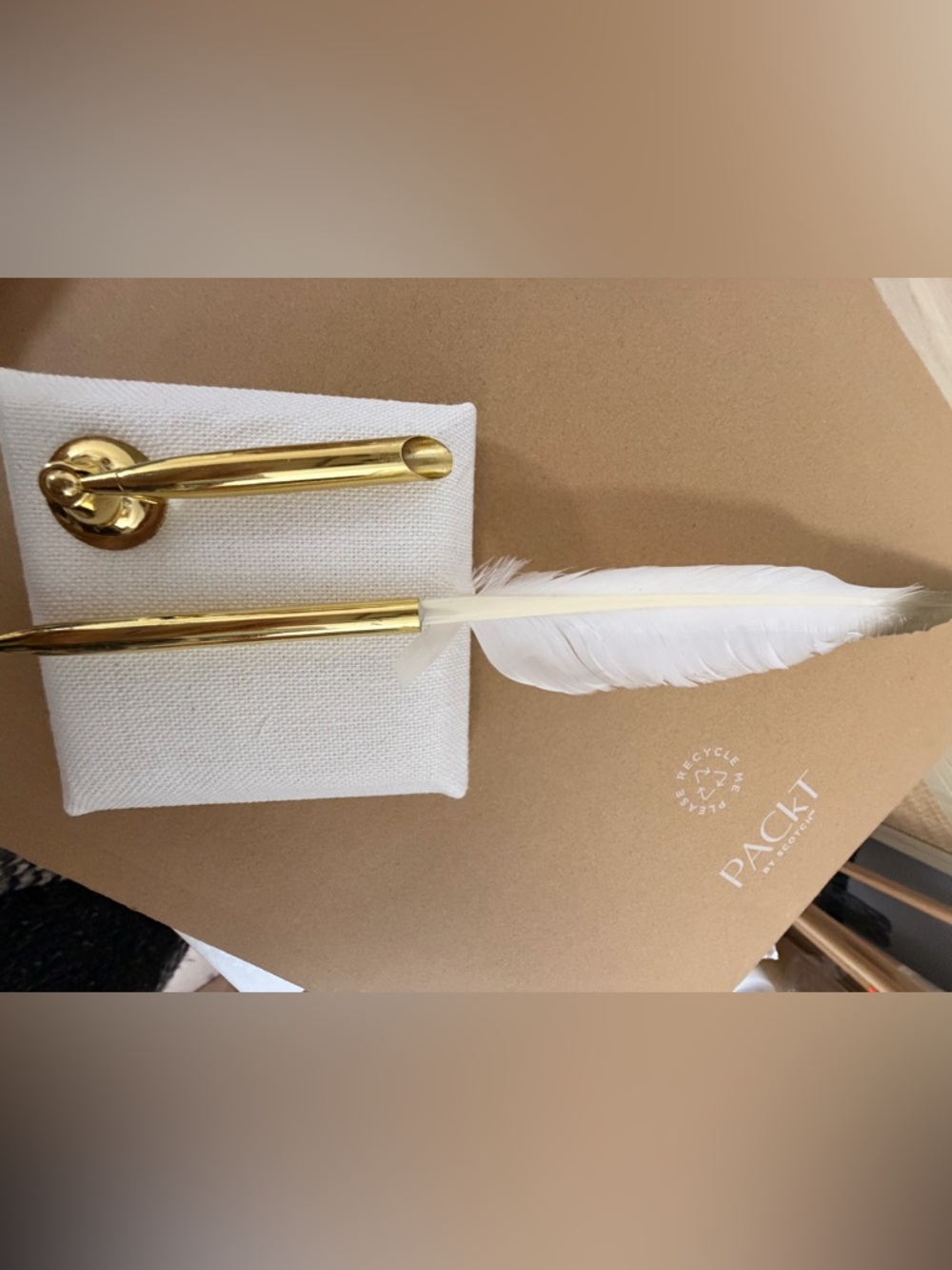 Elegant Gold Feather Pen with White Quill for Home Parties